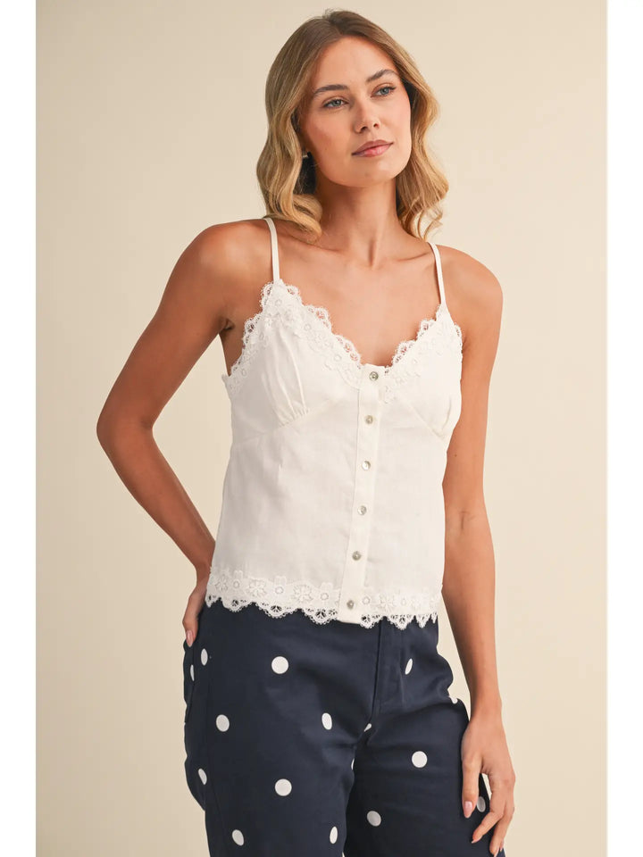 Button Up Front Ramie Sleeveless Top