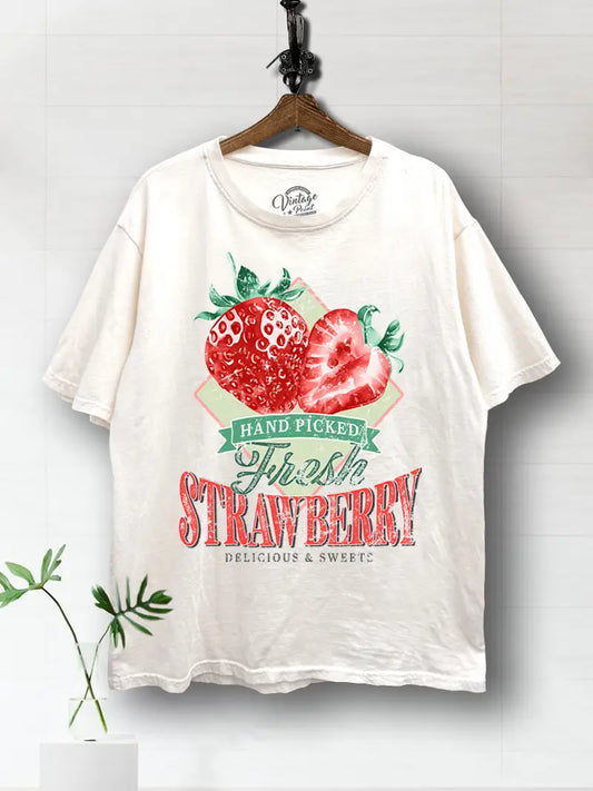 Fresh Strawberry Graphic Mineral Boxy T-Shirt