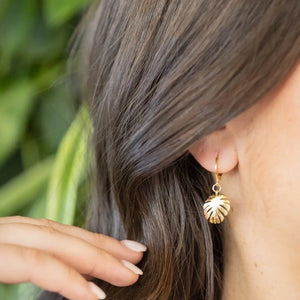 Monstera Leaf Huggie Hoops Earrings Gold Filled