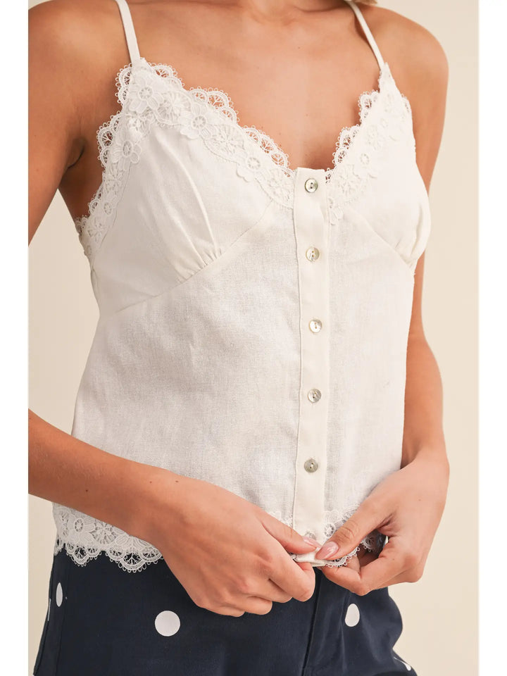 Button Up Front Ramie Sleeveless Top