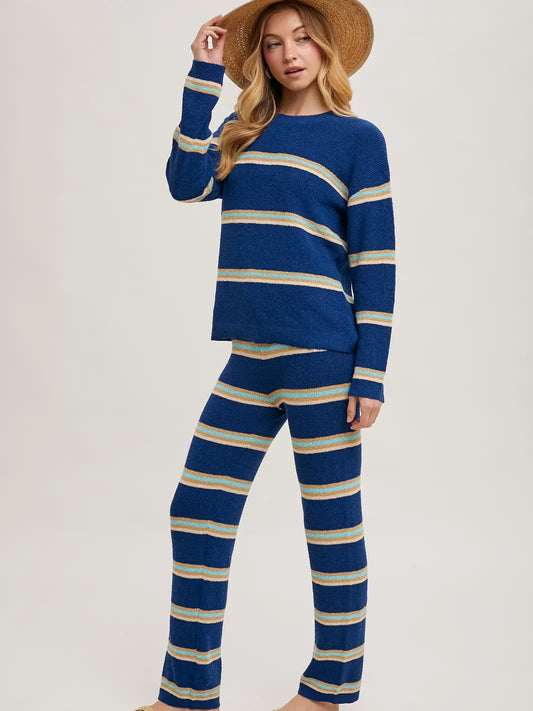 On the Move Striped Knit Pullover and Straight Leg Pants Set