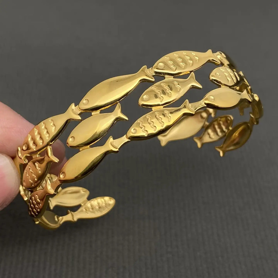 Gold Plated Stainless Steel Shoal of Fish Cuff