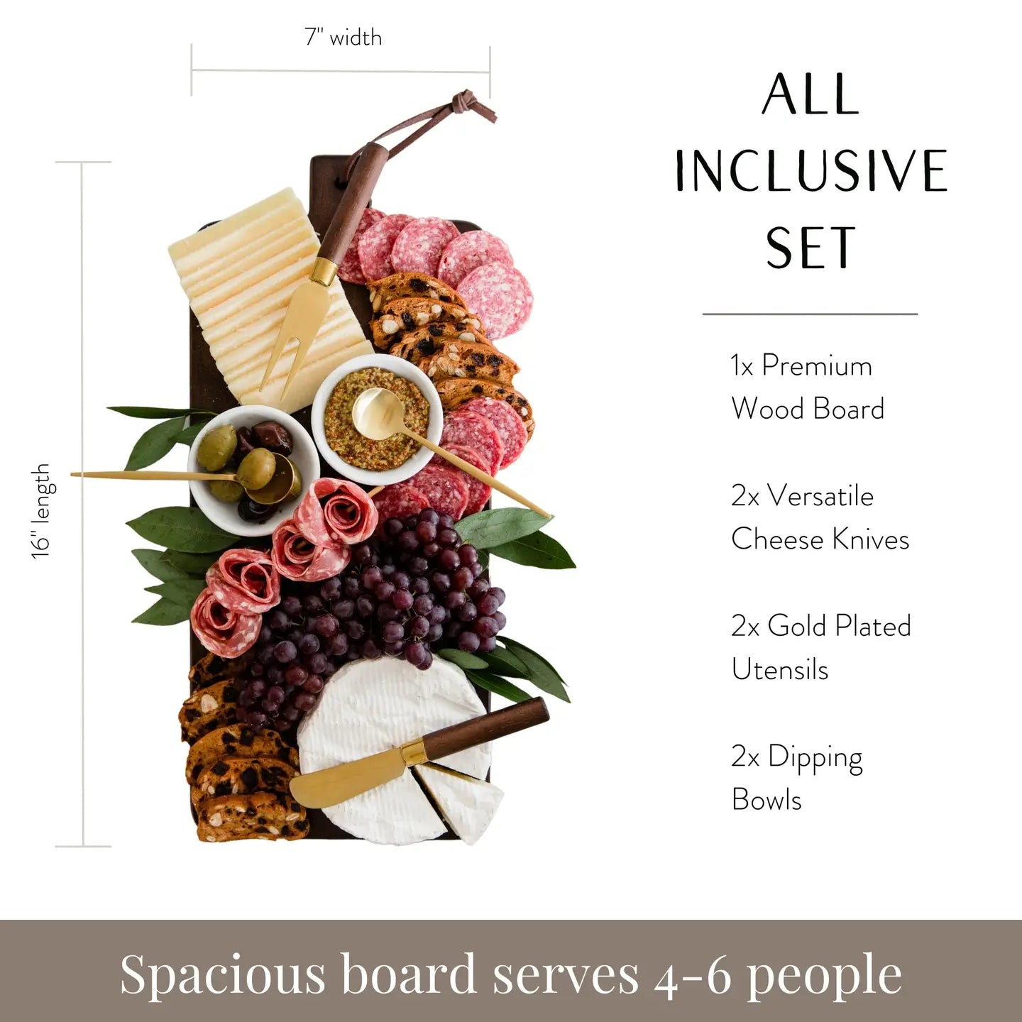 7 Piece Charcuterie Board Gift Set, Brown