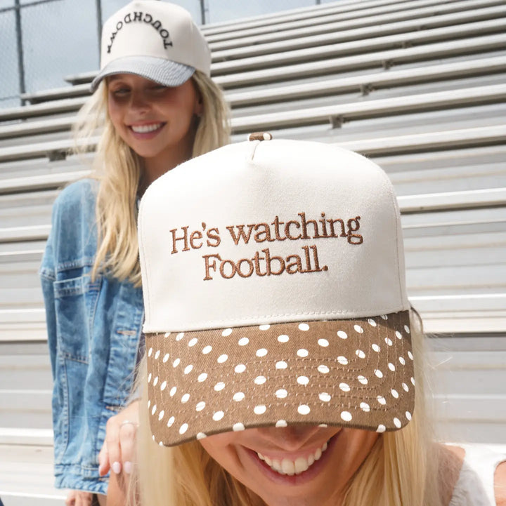 He's Watching Football - Brown Polka Dot Hat
