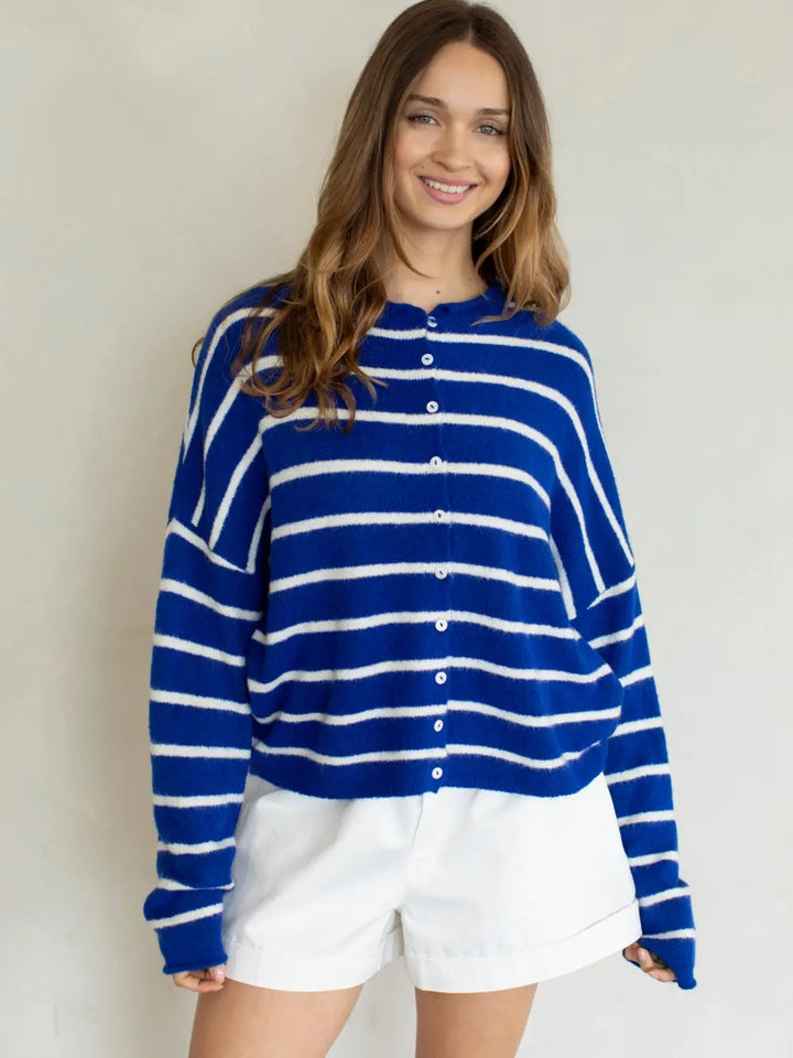 Royal Blue Cabana Striped Piper Cardigan