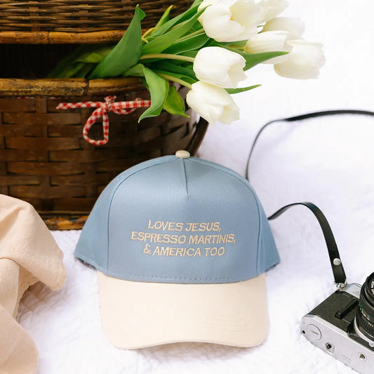Loves Jesus Espresso Martinis & America Too- 4th of July Hat