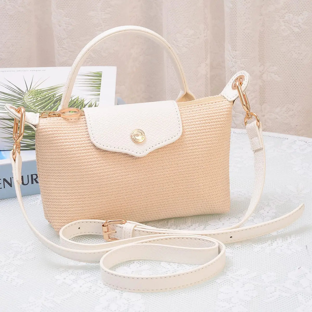 White Lacey Straw Look Woven Fabric Mini Crossbody Bag