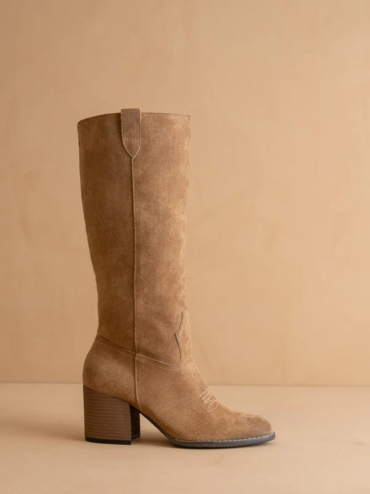 The Roxanne | Latte Knee High Western Bucket Boot