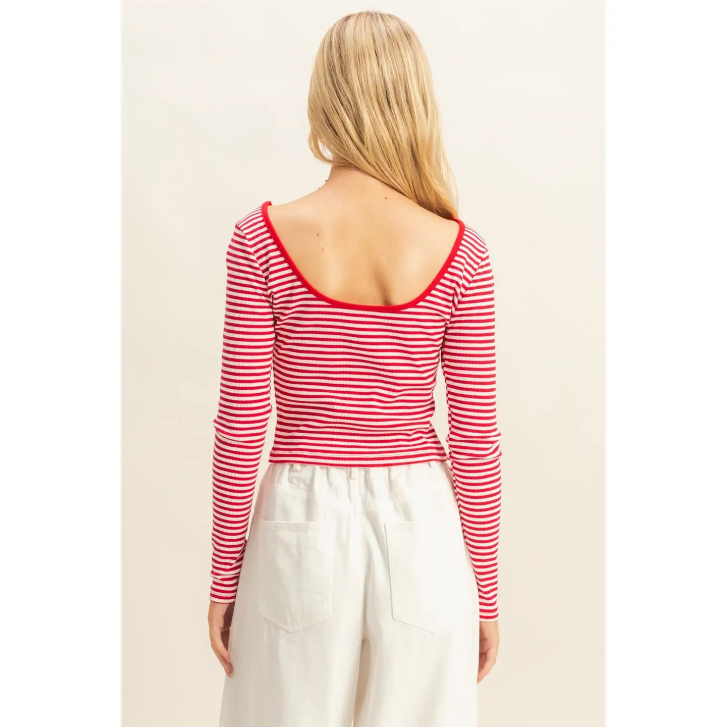 Striped Long Sleeve Top with Scoop Back Neckline