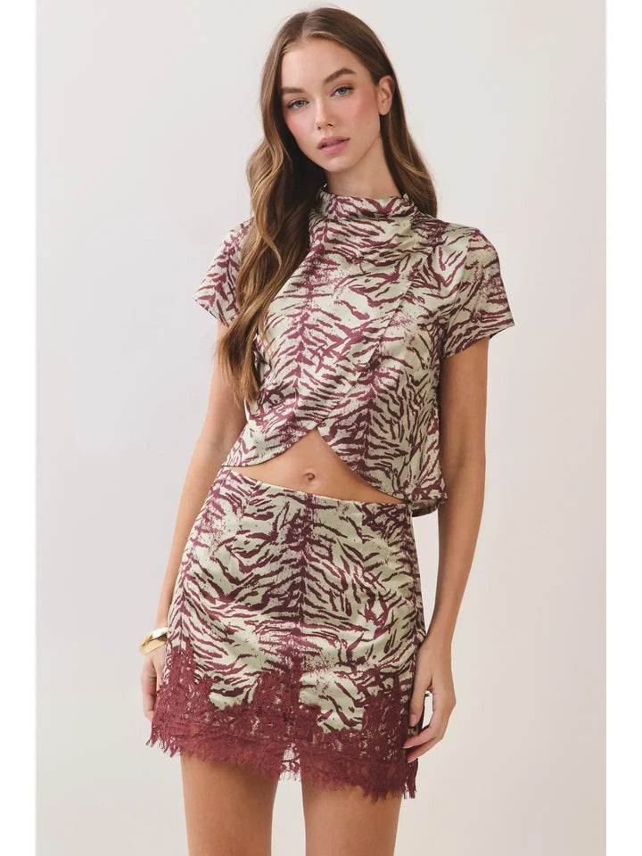 Zebra Print Asymmetric Wrap Crop Top