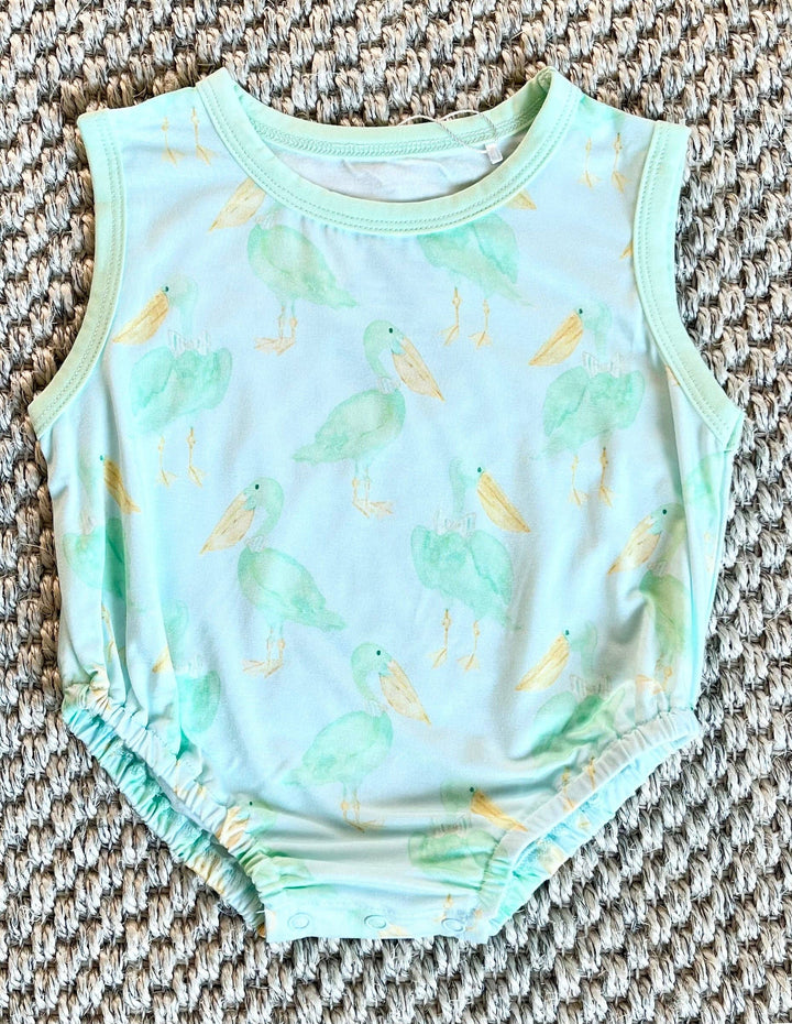 Mint Pelican Bubble Romper: 6-12M