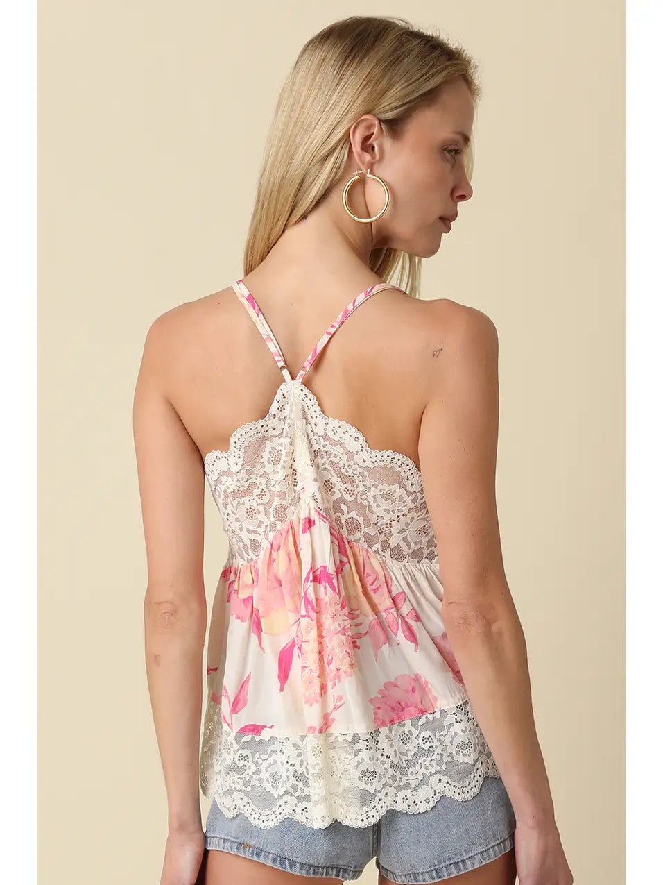 Lia Floral Lace Trim Cami Top