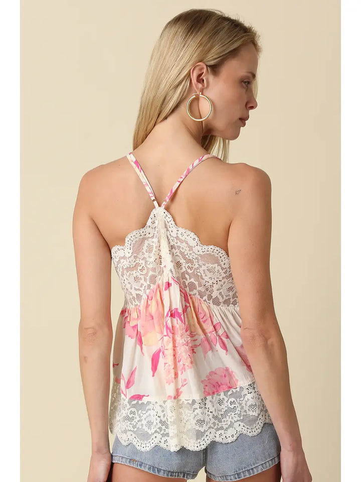 Lia Floral Lace Trim Cami Top