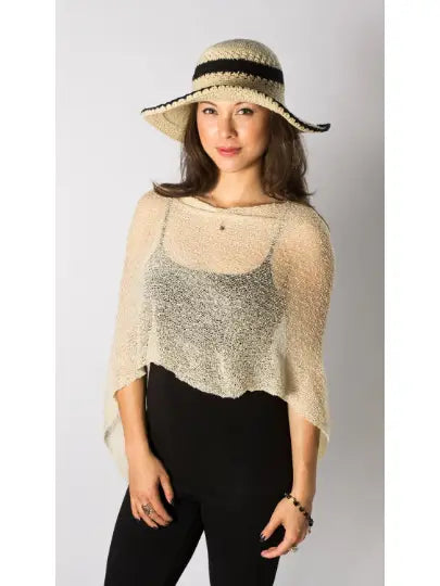 Sheer Shrug Knit Poncho Shawl- Boho Beach Cover Up For Dress in Antique Cream