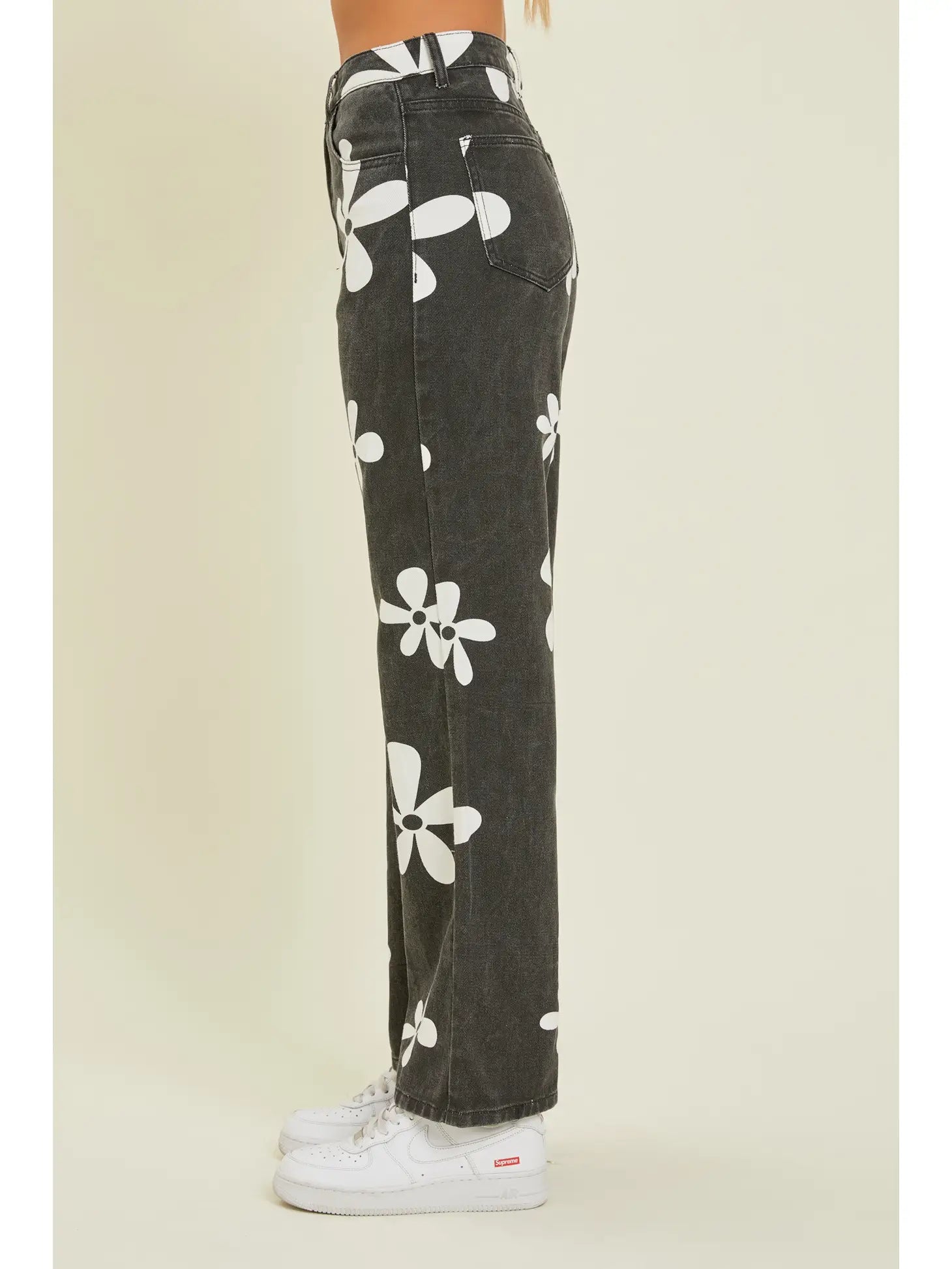 Floral B&W Denim Pants