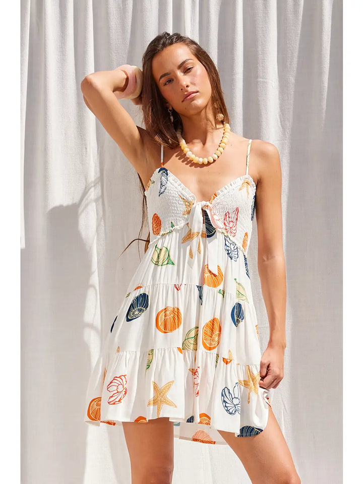 Seashell Smocked Bodice Mini Dress