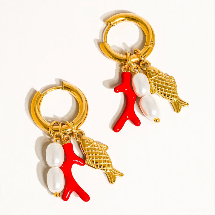 Rocaille 18K Gold Non-Tarnish Fish Pearl Earring