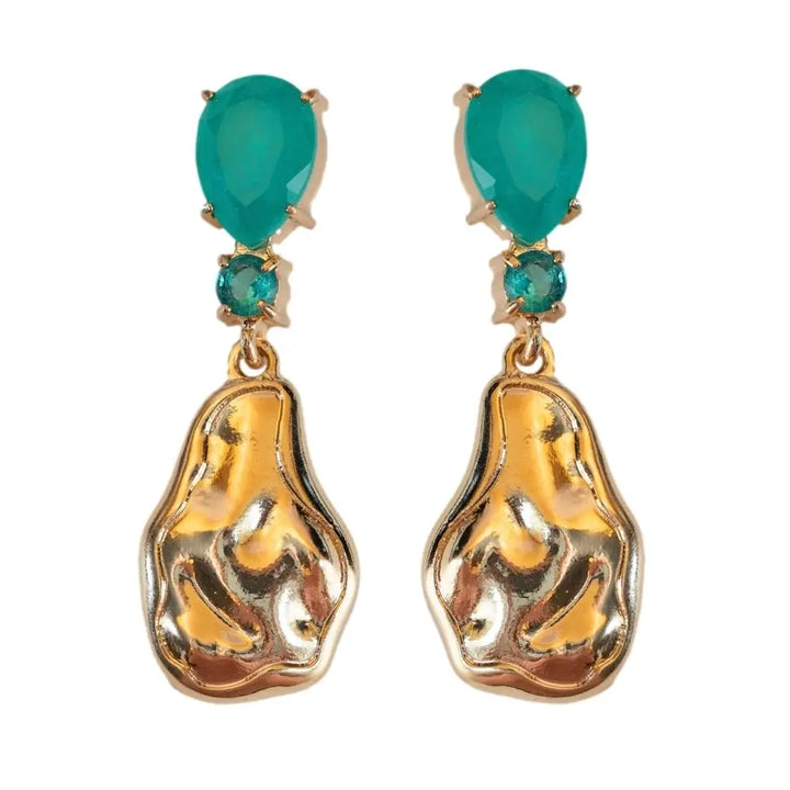 Sculpted Gold Turquoise Drop Statement Earrings