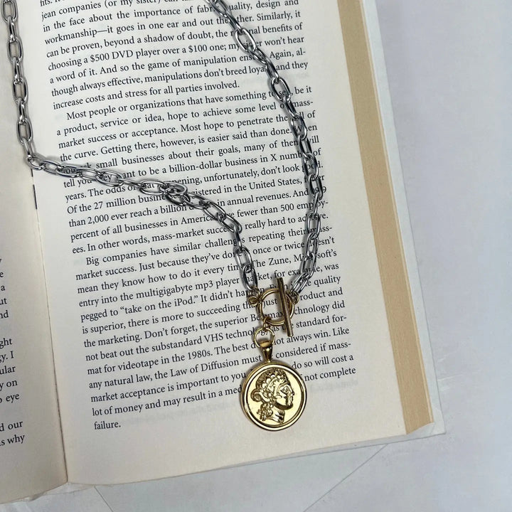 Two Tone Coin Necklace : Hypoallergenic and Water Resistant