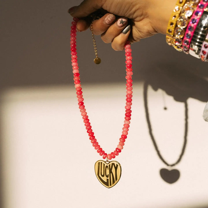 Lucky in Love Stone Necklace - Pink
