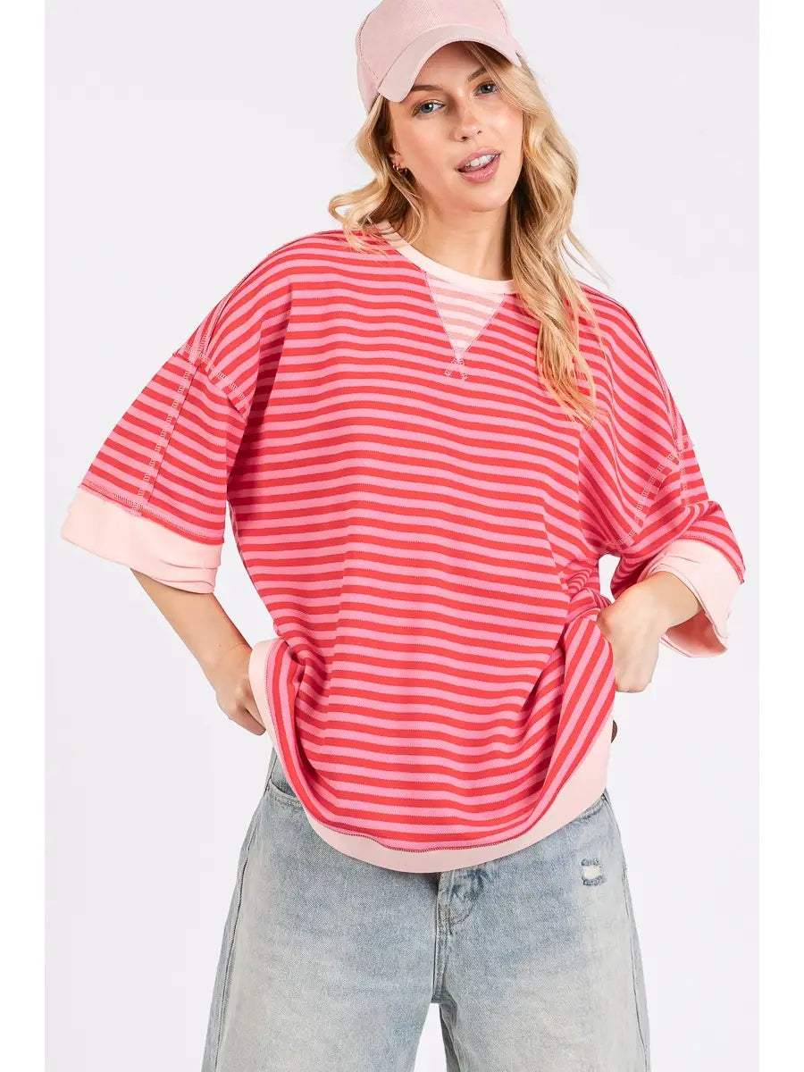 Striped Oversized Short Sleeve Top