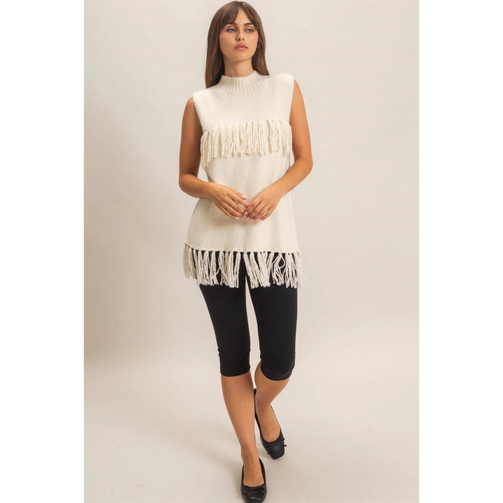 Fringe Turtleneck Sweater Vest