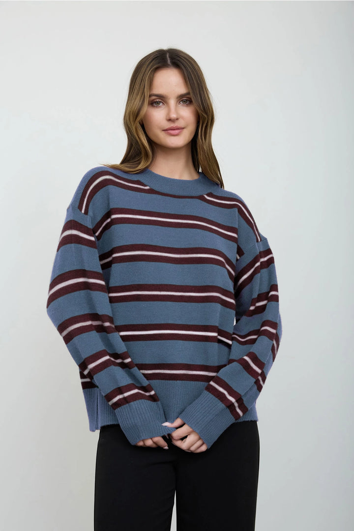 Multi-Color Stripe Crew Neck Relaxed Knit Pullover