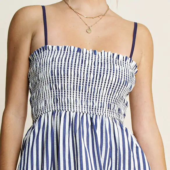 Striped Sleeveless Smocked Poplin Maxi DRESS