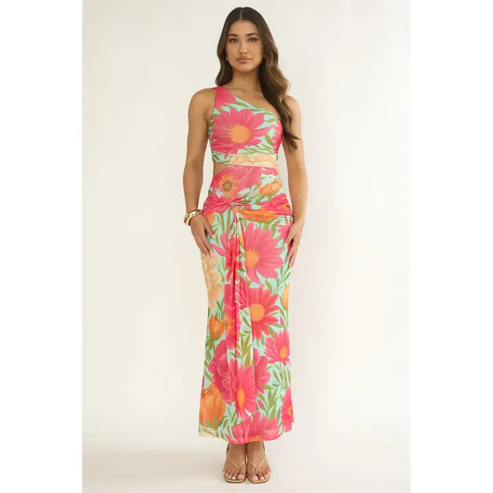 one shoulder floral maxi dress Green - One-Shoulder Dress - Backless Dress Kelly Blue MultiSize + Fit Sunny Darling Cotton Floral One