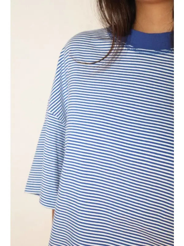 Royal Blue Striped Oversized Tee