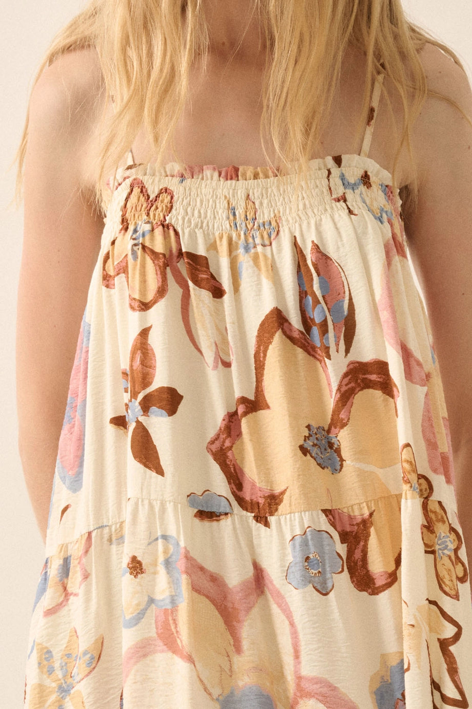Textured Floral-Print Tiered Ruffle Maxi Dress