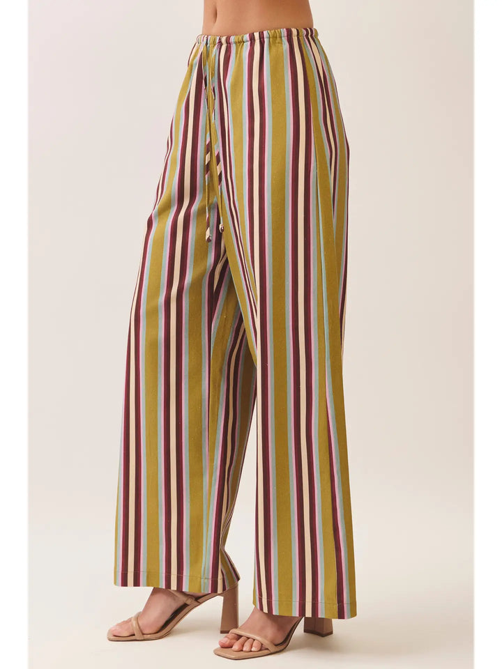 Multi Stripe Drawstring Wide Leg Pants