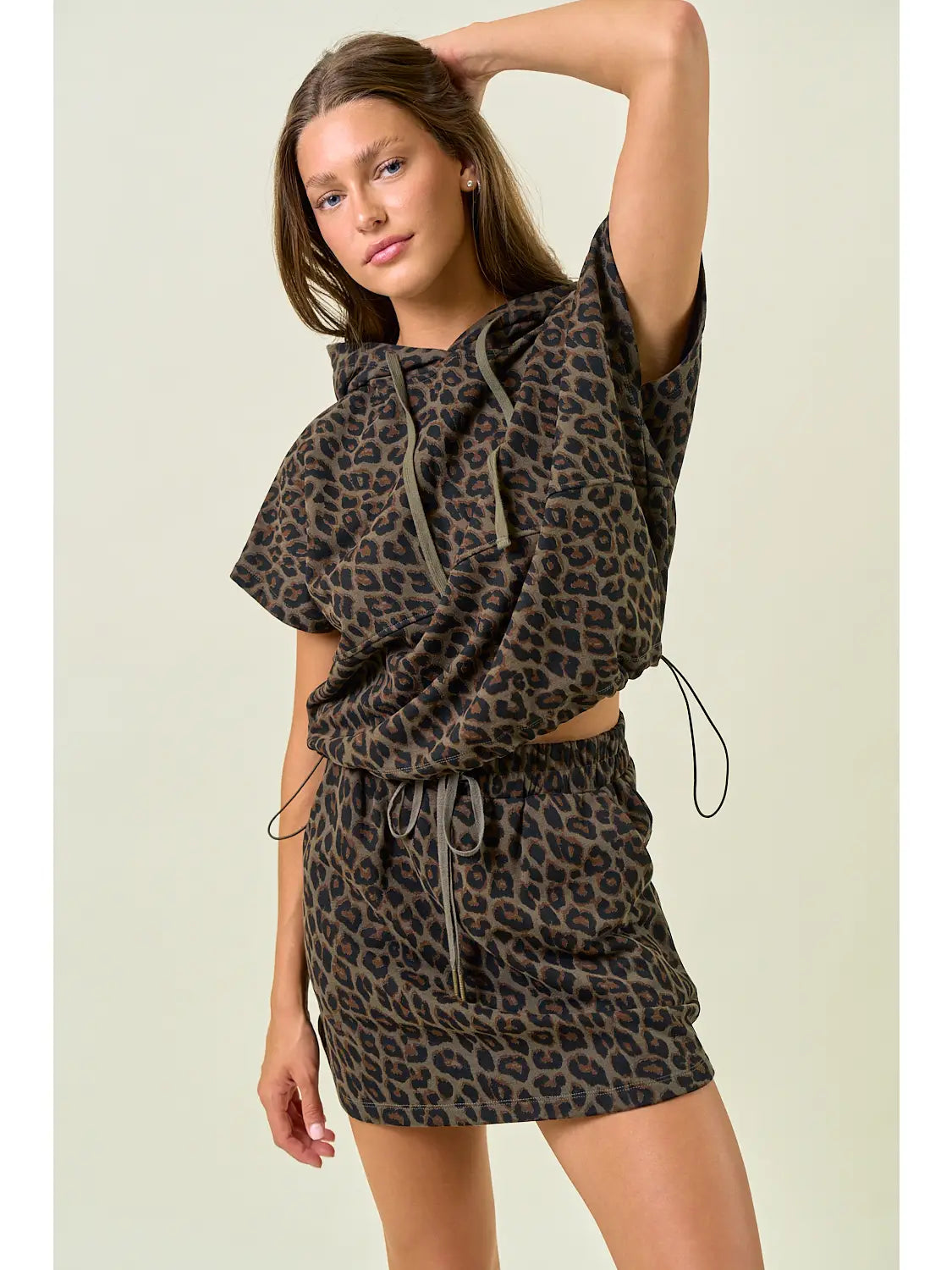 Leopard Terry Drawstring Oversized Hoodie