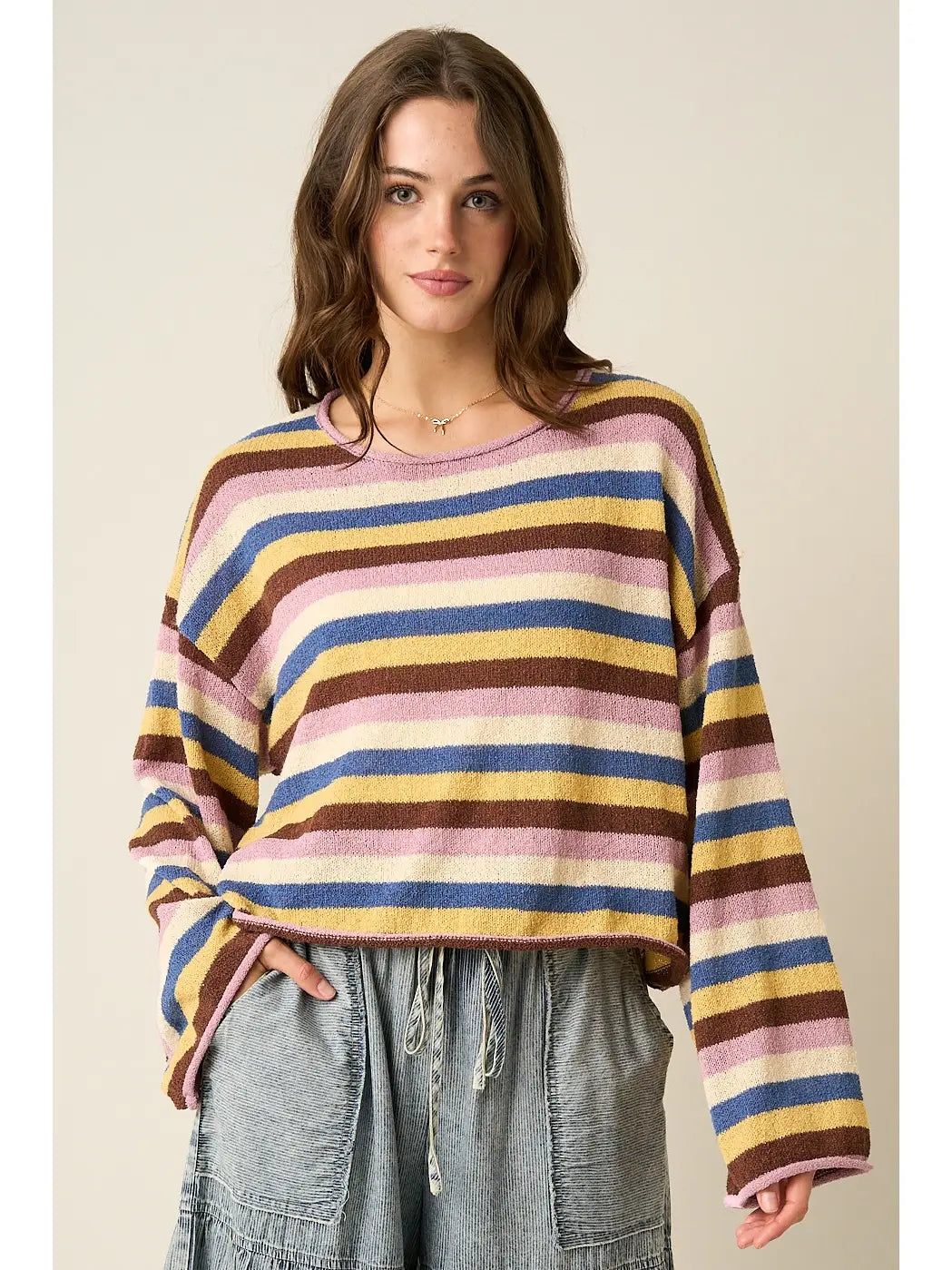 Plum Multicolor Striped Sweater Knit Top