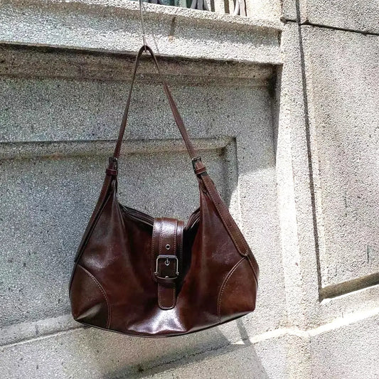 Buckle Decor Closure Faux Leather Hobo/Crossbody Bag
