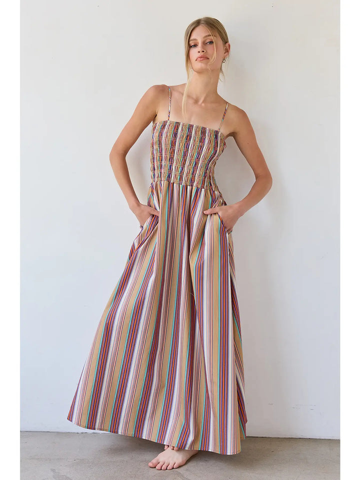 Multicolor Stripe Smocked Maxi Dress