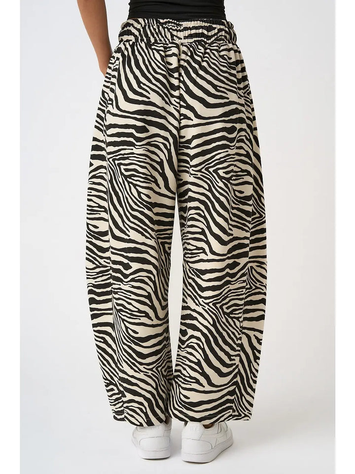 Zebra Print Pull-On Barrel Leg Pants