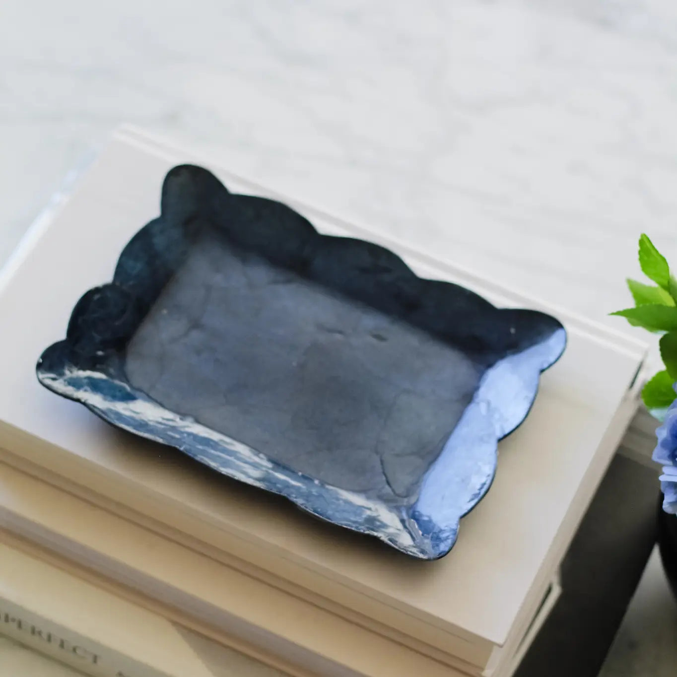 Capiz Mini Rectangular Tray W/Scalloped Edge (Blue)