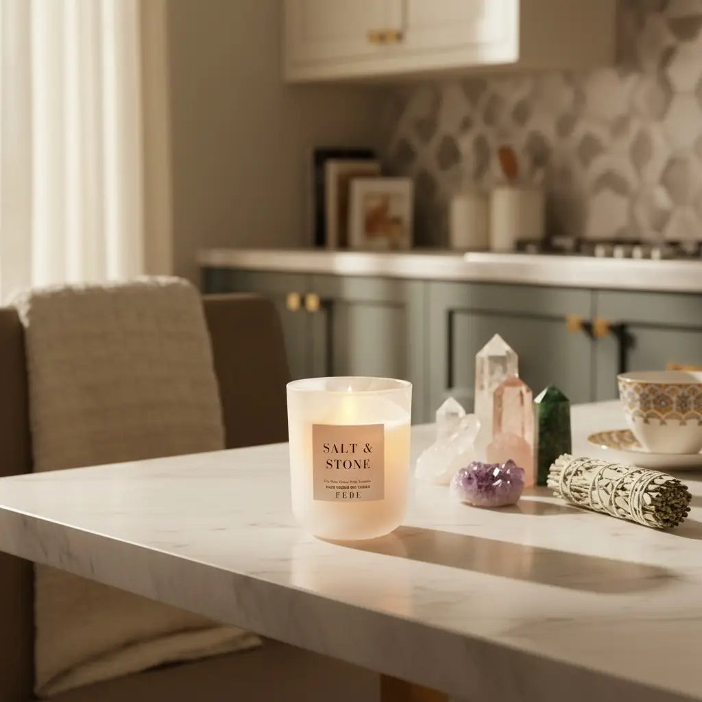 Salt & Stone - Oakmoss 10oz Raw Crystal Glass Candle