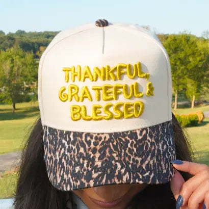 Thankful, Grateful & Blessed - Leopard Trucker Hat