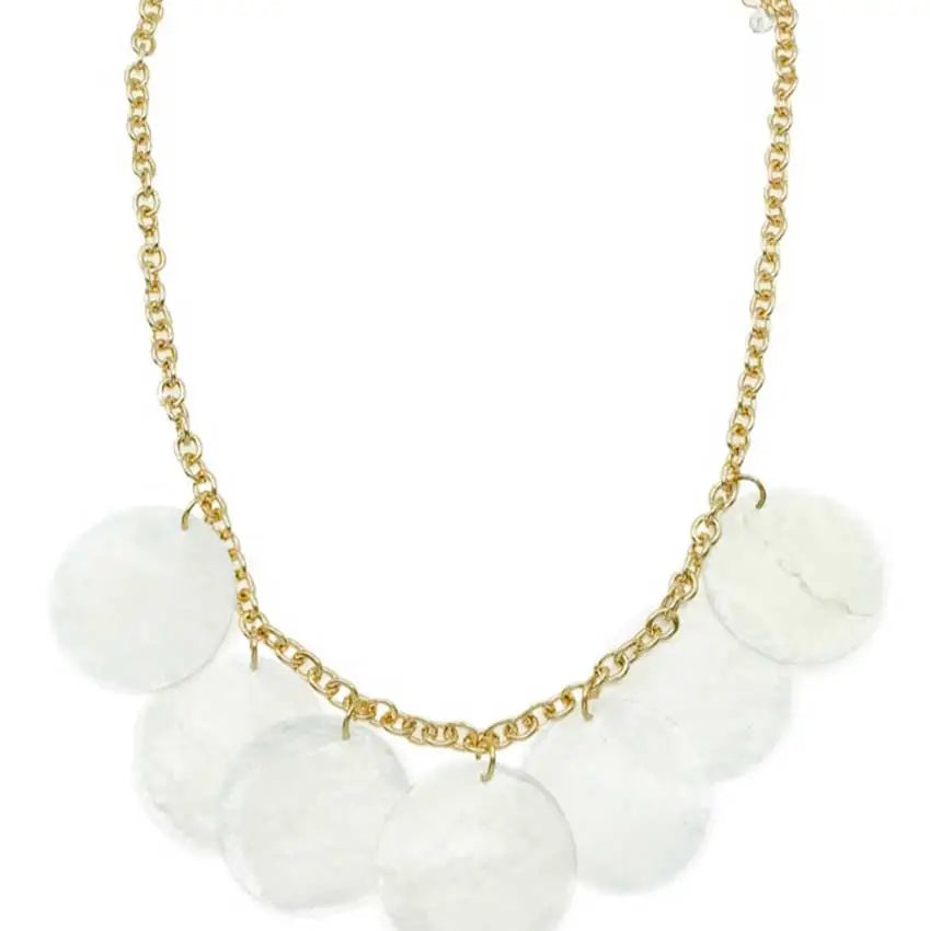 Gold Chain with White Pearlized Shell Charms 16"-18" Necklace