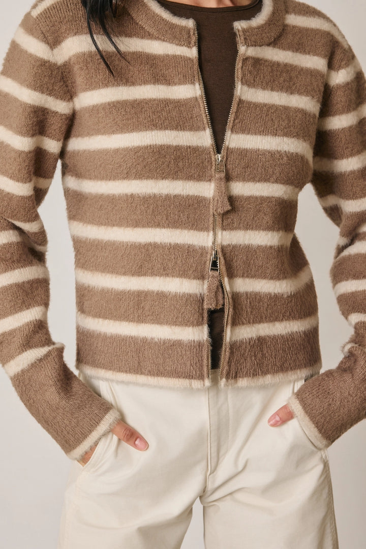 Striped Double Zip Up Cardigan