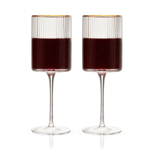 Deco Meridian Gold Rimmed Crystal Wine Glasses Set of 2