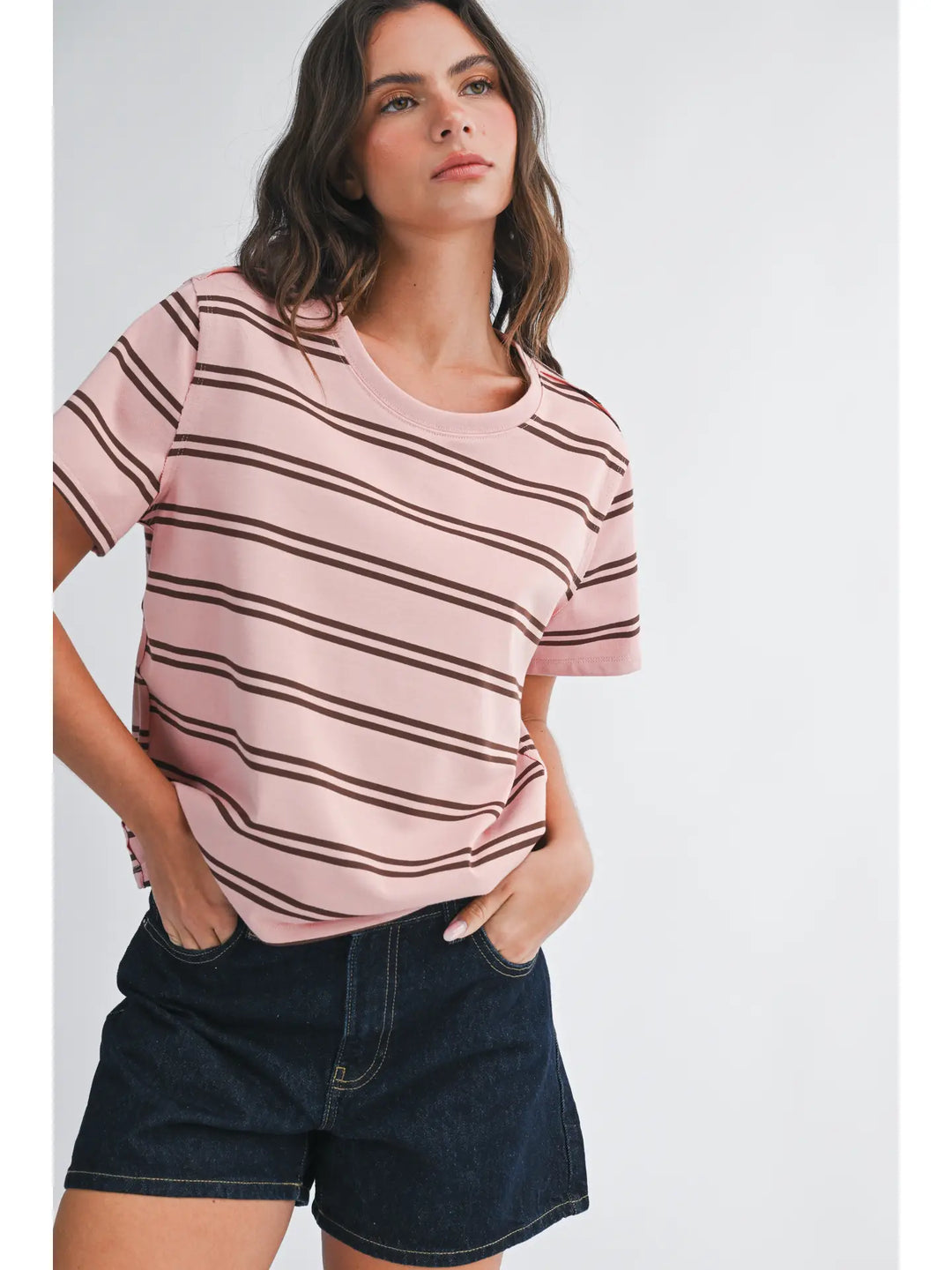 Pink/Brown Striped Boxy Short Sleeve Tee
