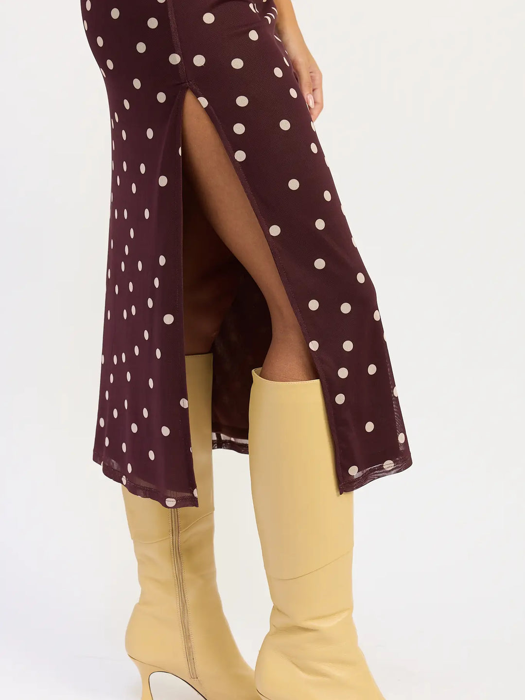 Polka Dot Sleeveless Mesh Midi Dress
