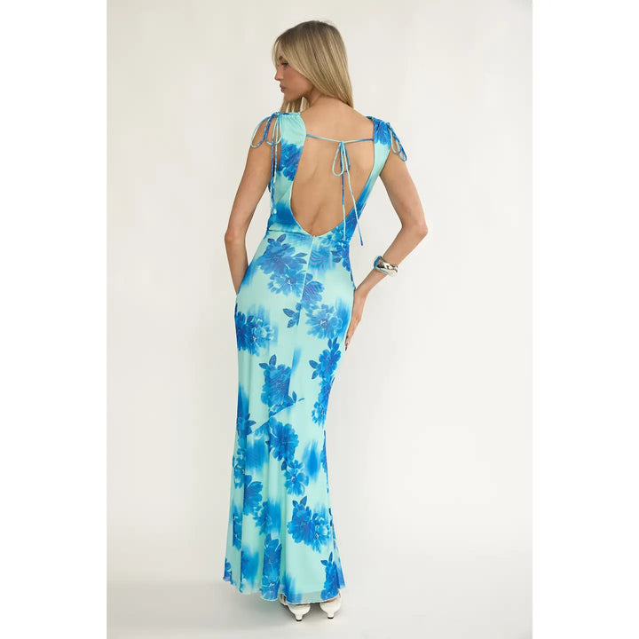 Sleeveless Cowl Neck Floral Maxi Dress