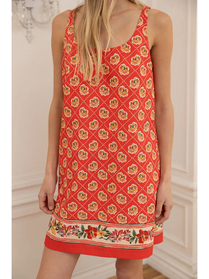 Boho Floral Border Mini Dress