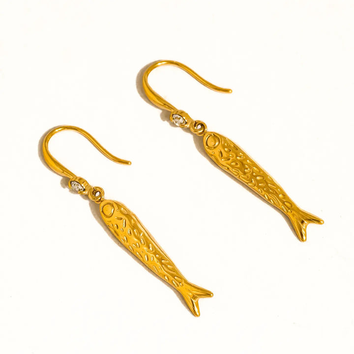 Calypsa 18K Gold Non-Tarnish Fish Charm Drop Earrings