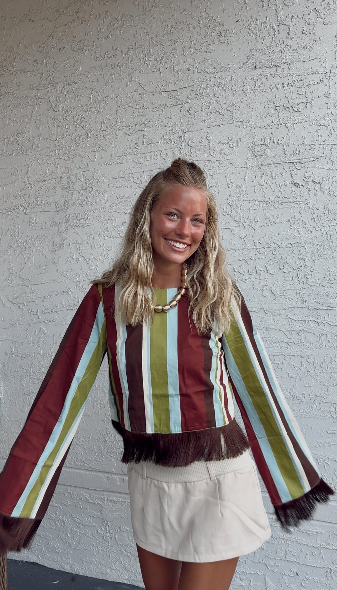 Striped Fringe Hem Crop Top