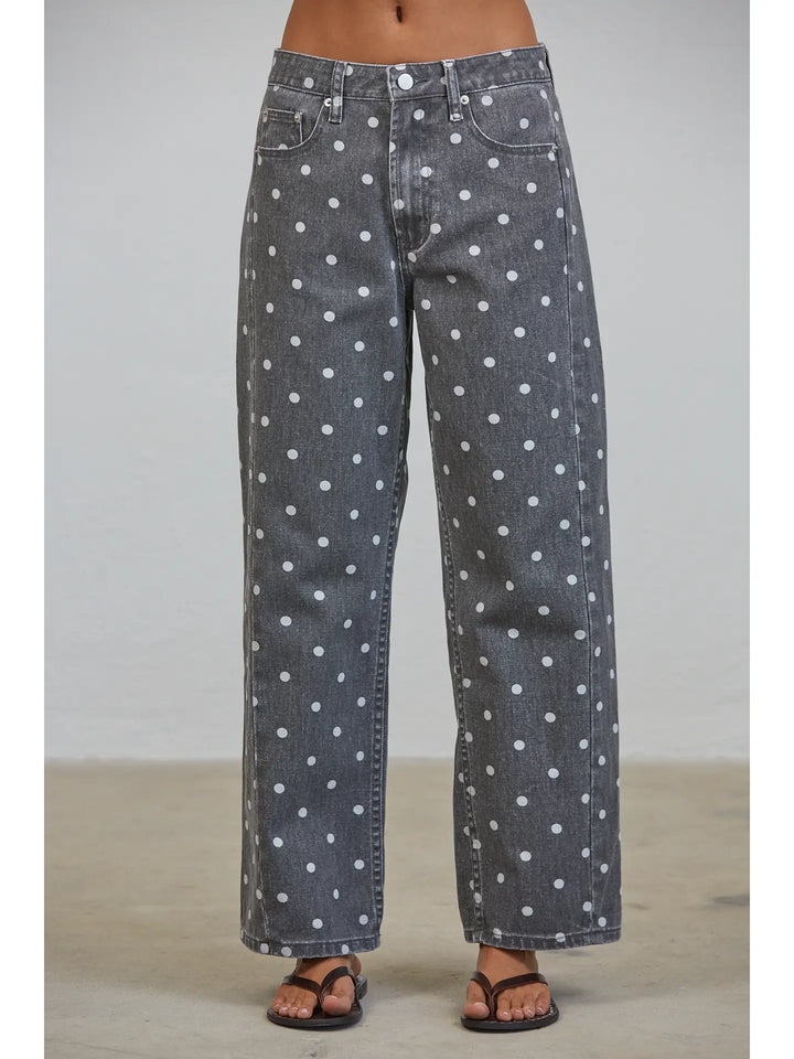 Polka Dot Relaxed Mid Rise Denim Pants